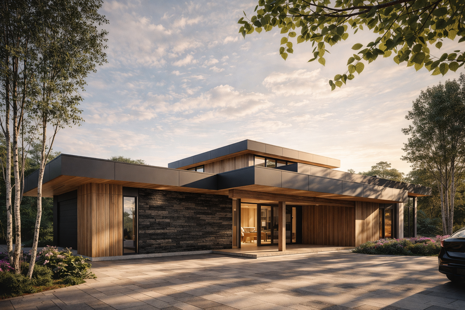 A modern wood ski chalet.