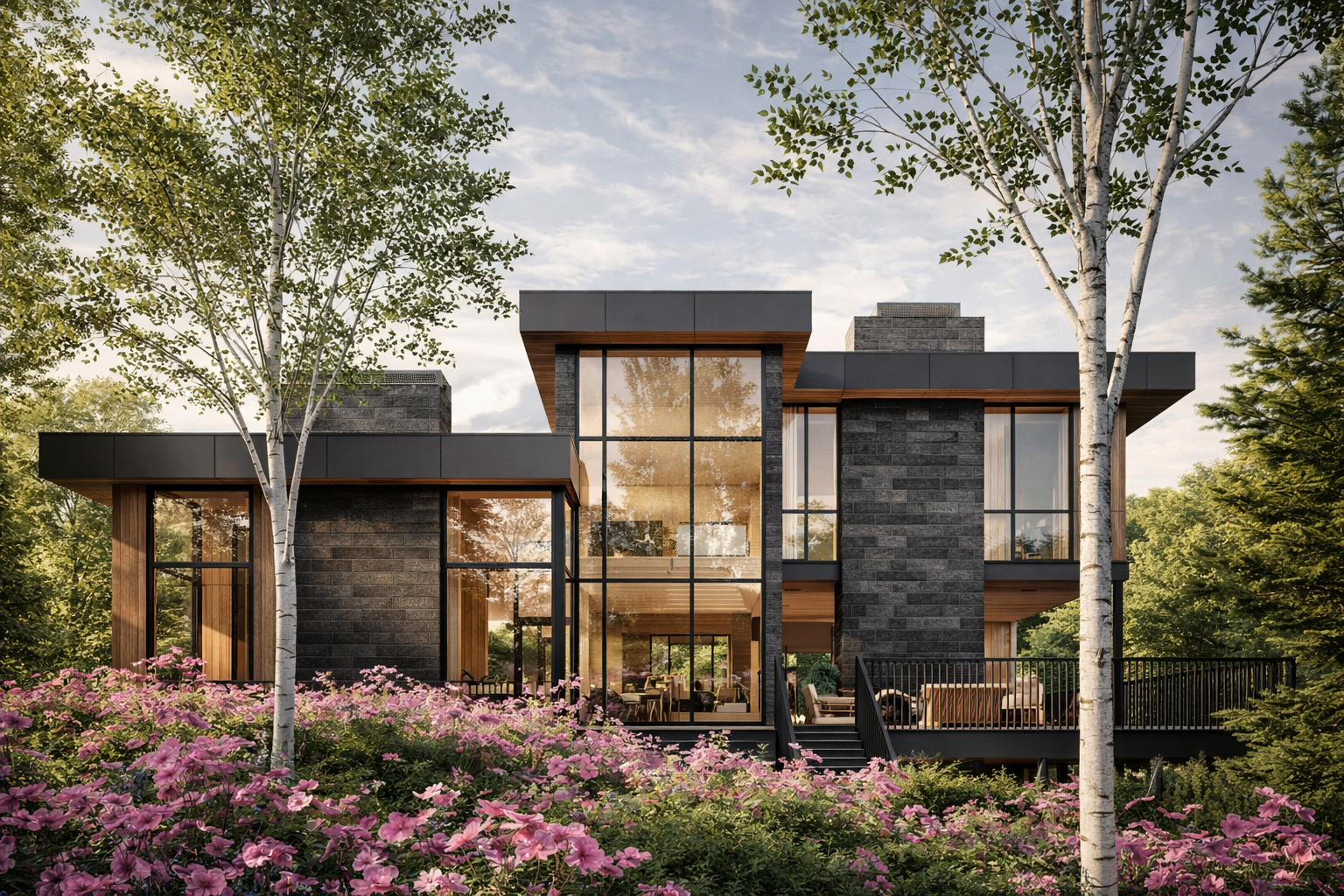 A modern wood ski chalet.