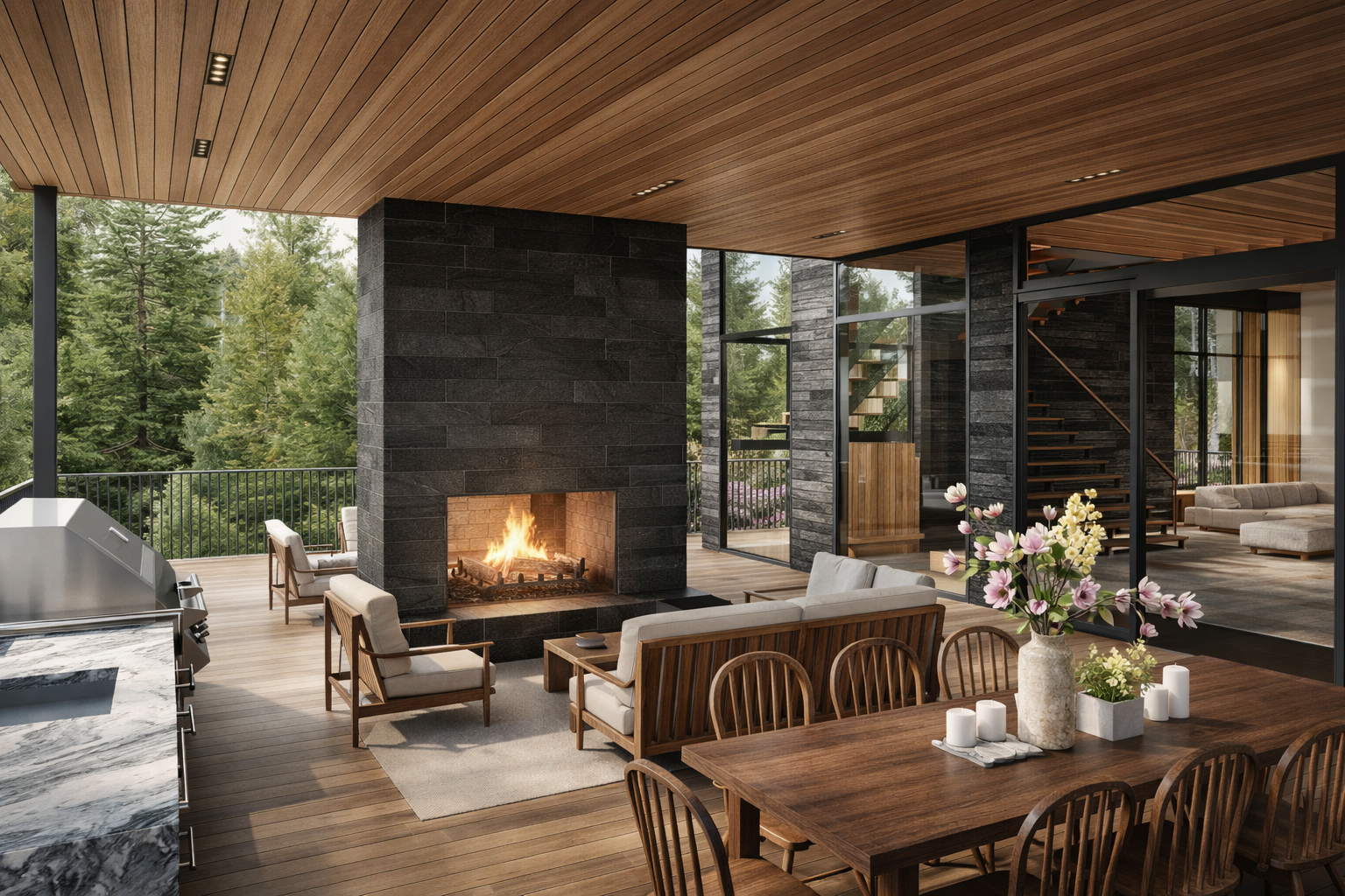 A modern wood ski chalet.