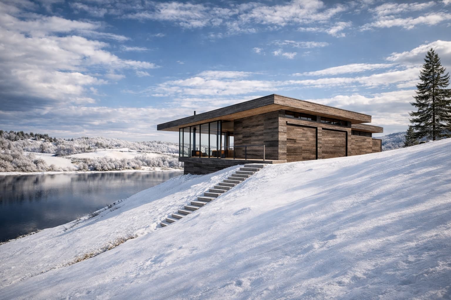 Contemporary lake house designed by Montreal architect Shannon Ross overlooking Lac Sacacomie