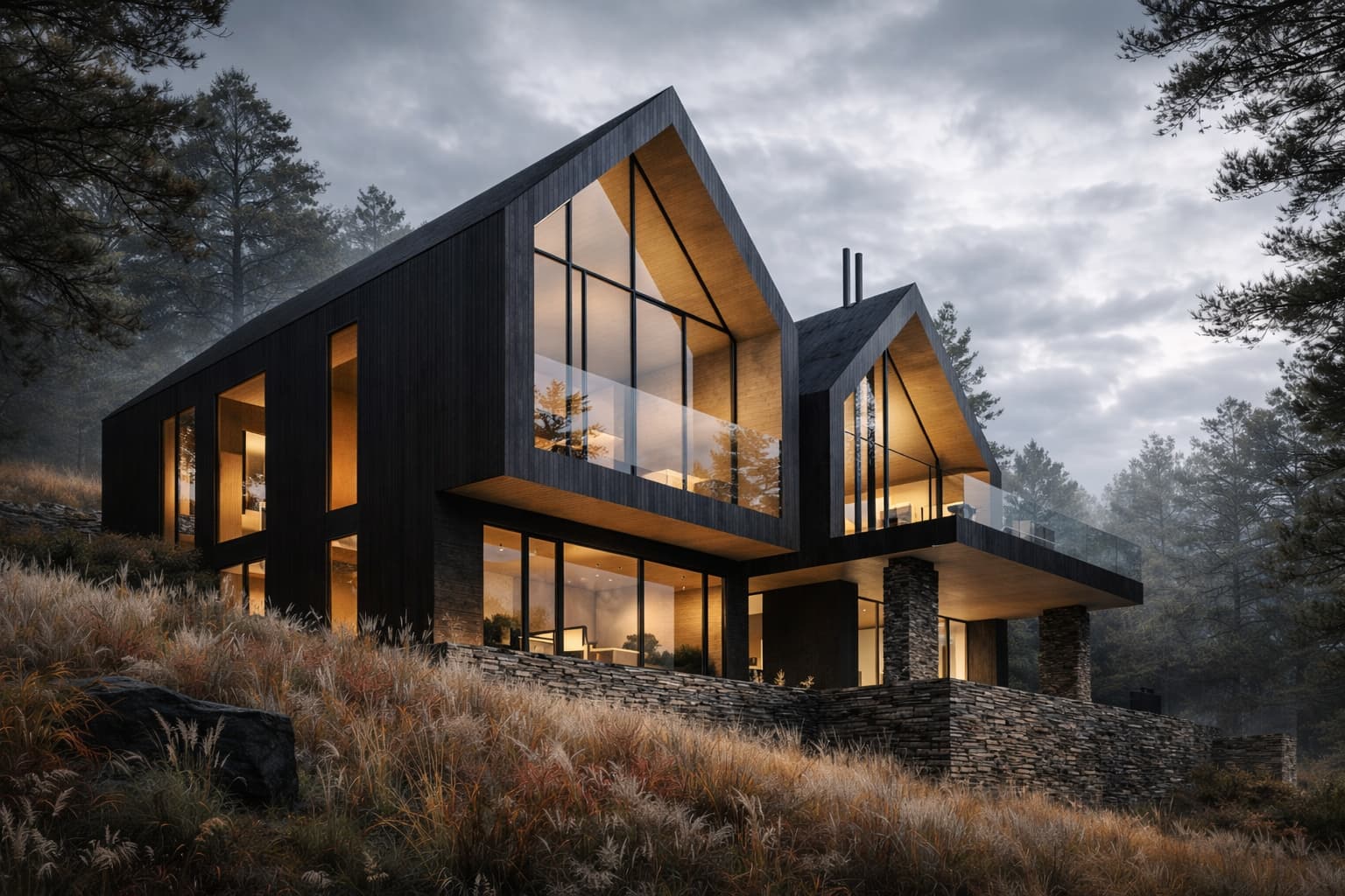 Luxury modern hillside chalet with expansive glass facade designed by Montreal architect Shannon Ross